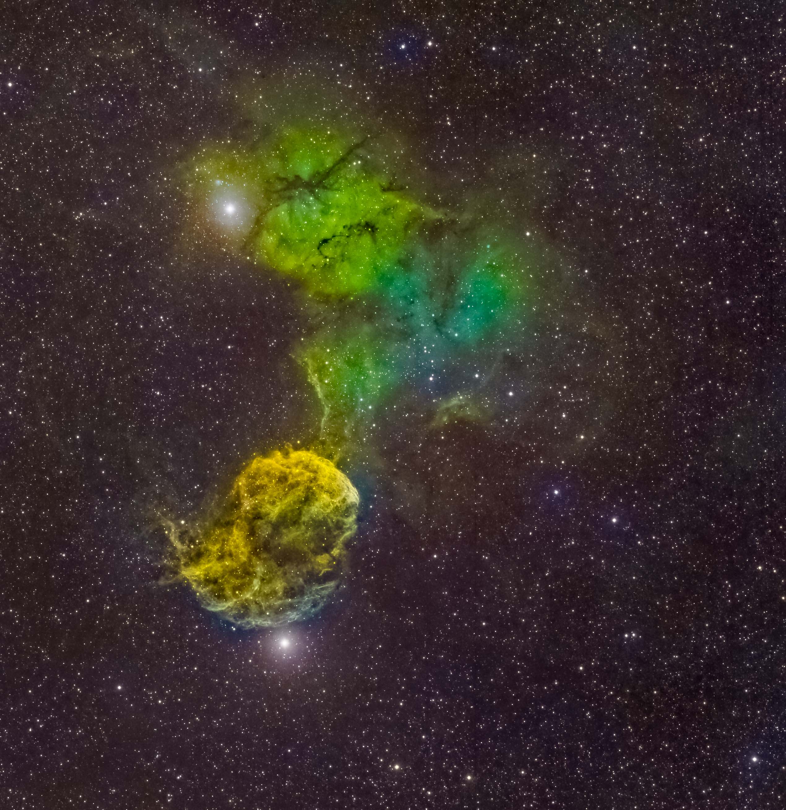 Jellyfish Nebula IC 443 in HSO Cropped | Telescope Live